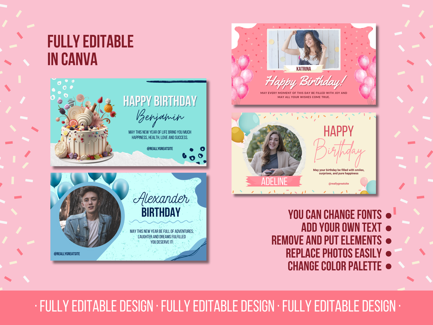 Happy Birthday Facebook Covers Custom Bundle Canva Editable Birthday Celebration Templates Personalized Happy Birthday Social Media Banners