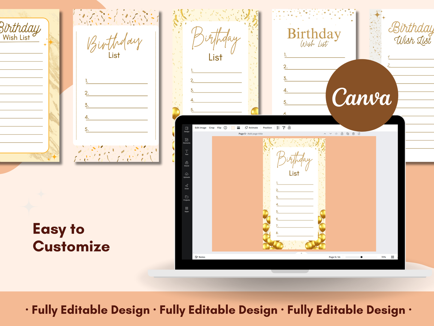 Happy Birthday List Templates Canva Editable Birthday Celebration Templates Birthday Wish List Gifts List Birthday Celebration Planner