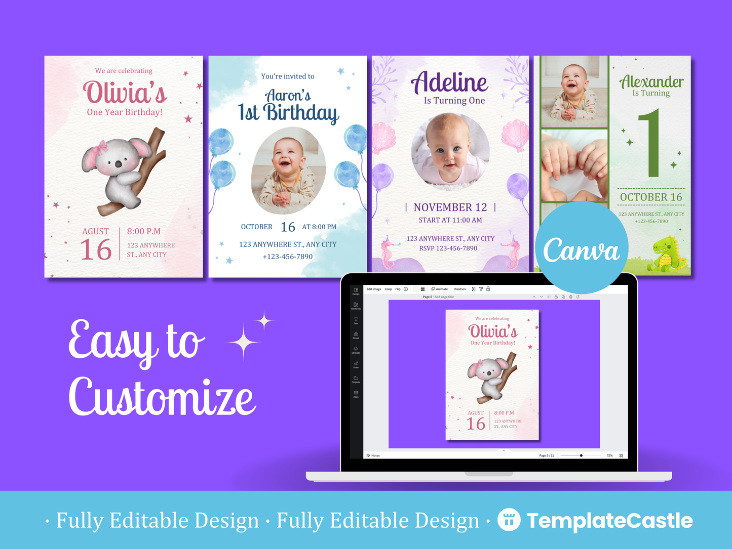 1st Birthday Invitations Templates Canva Editable First Birthday Invites Templates Happy Birthday Celebration Event Invitations