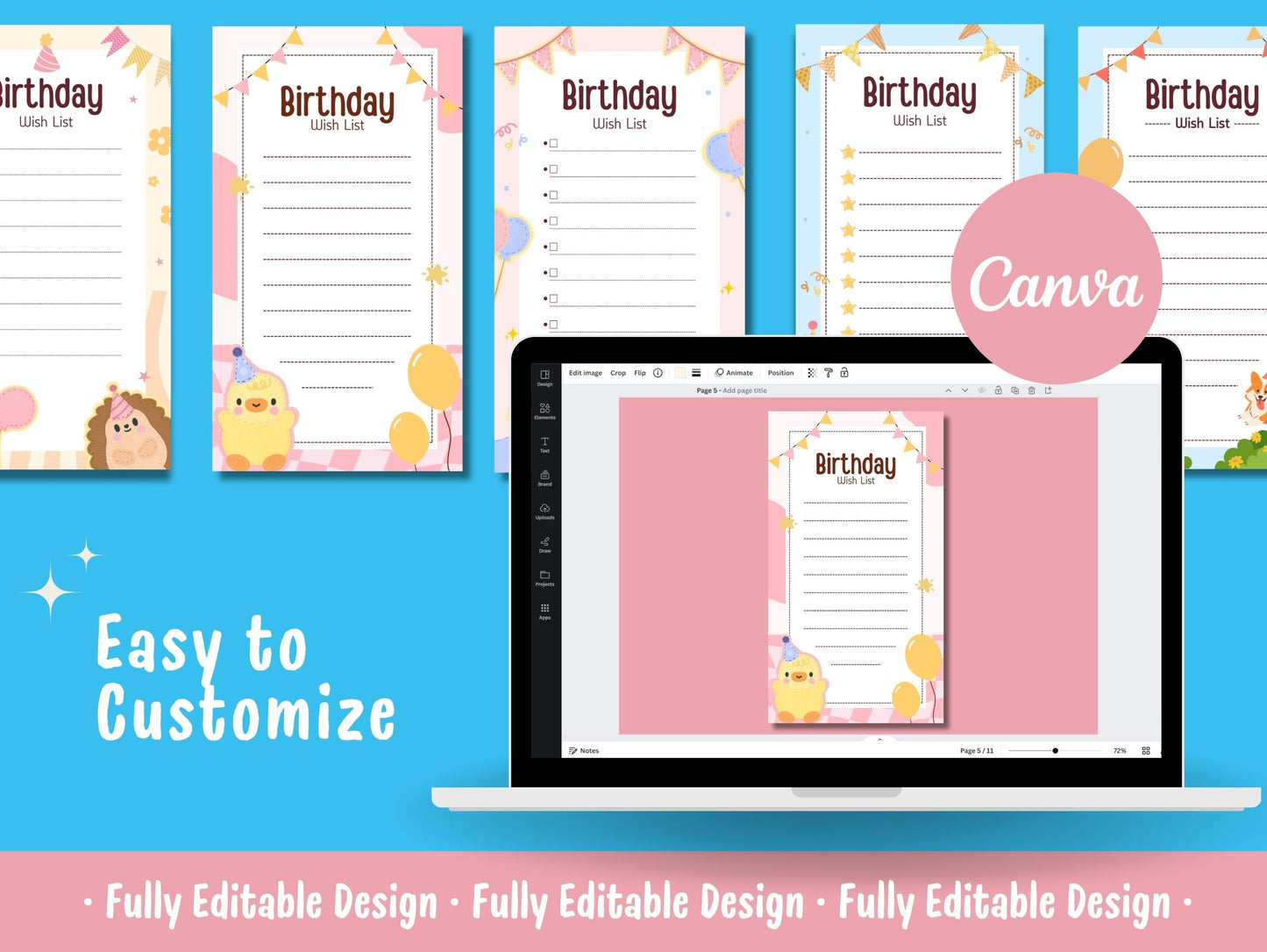 Cute Happy Birthday Wish List Templates Canva Editable Kids Happy Birthday Planner Templates Happy Birthday Gifts List Templates