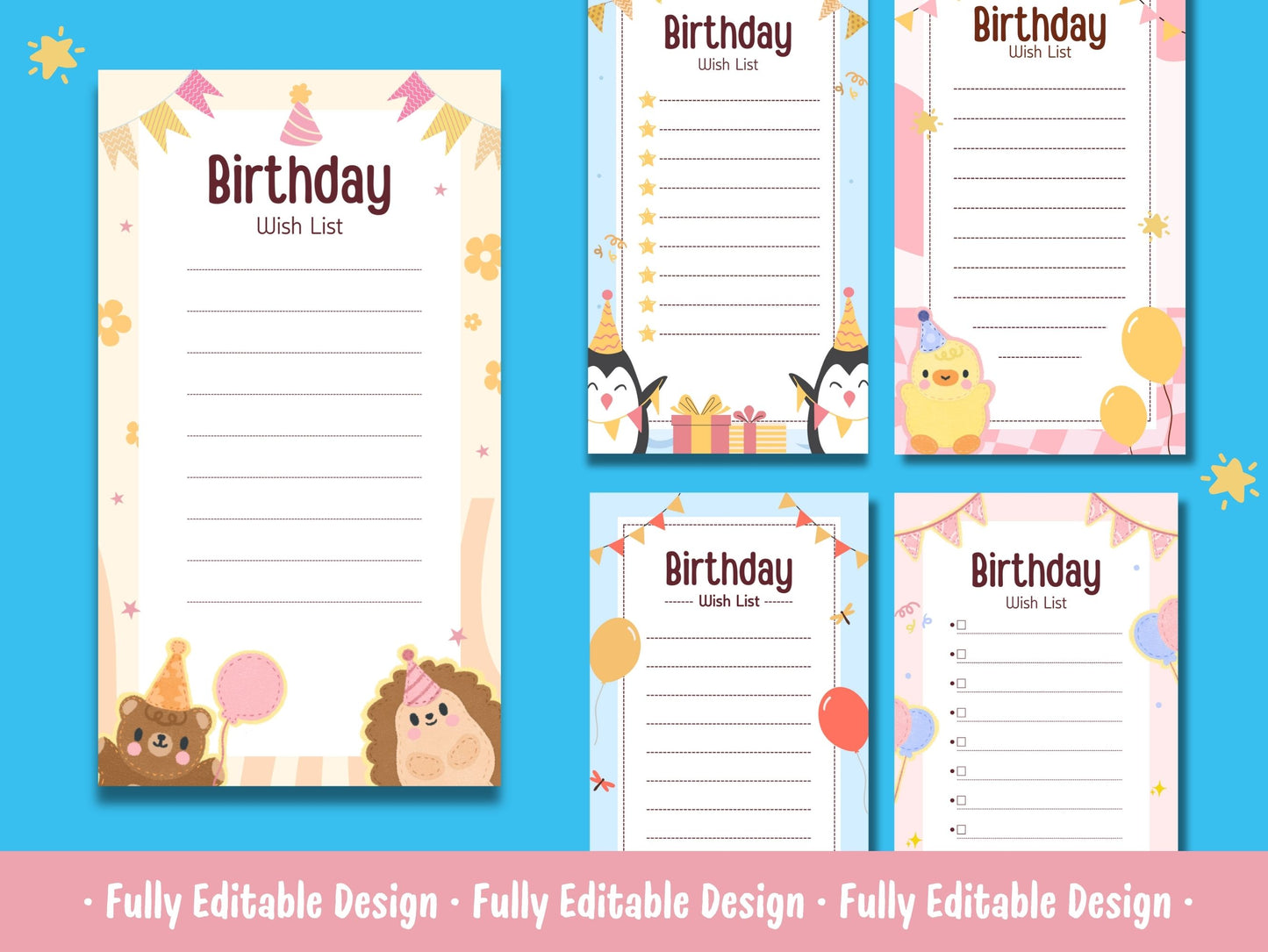 Cute Happy Birthday Wish List Templates Canva Editable Kids Happy Birthday Planner Templates Happy Birthday Gifts List Templates