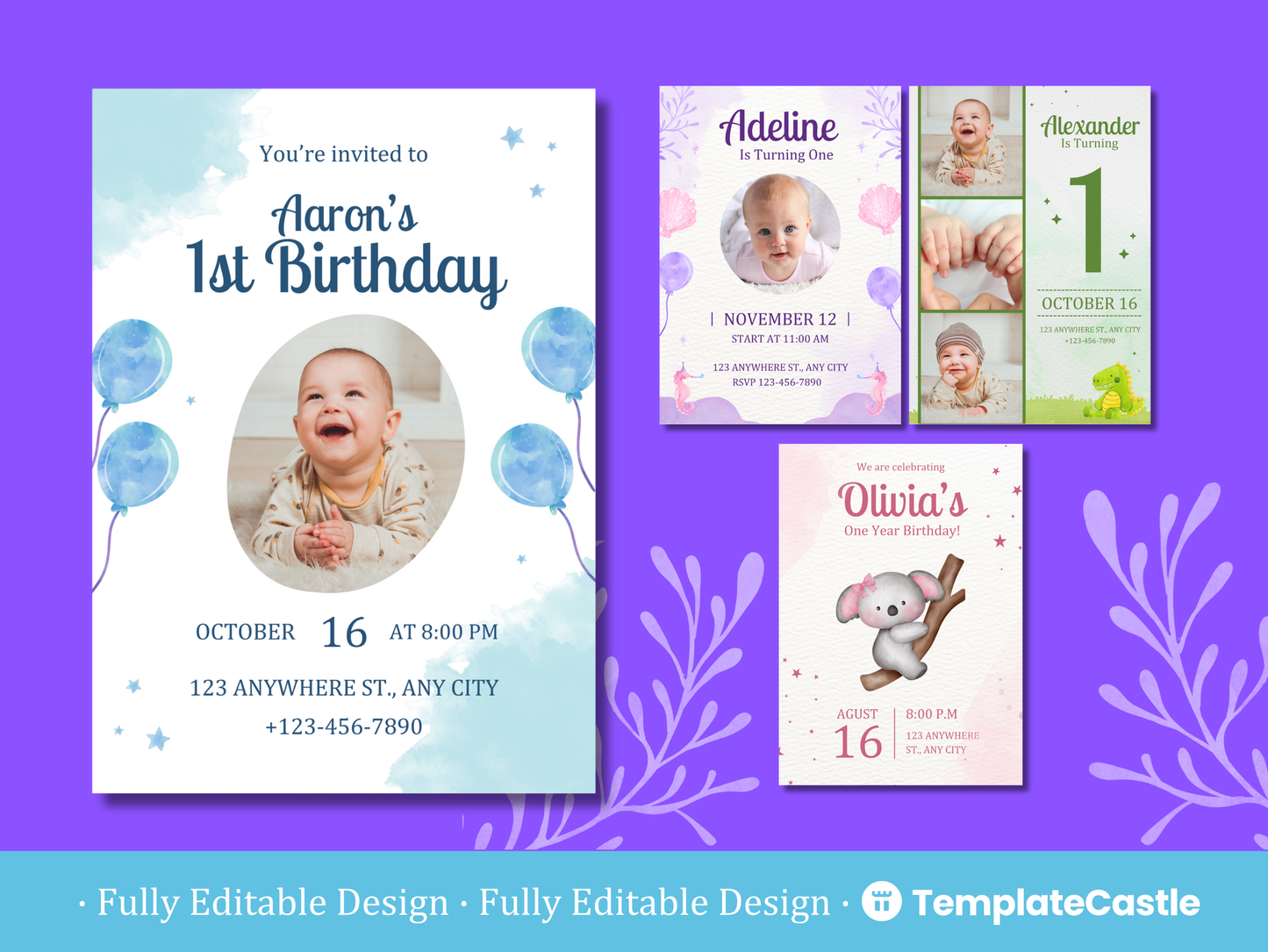 1st Birthday Invitations Templates Canva Editable First Birthday Invites Templates Happy Birthday Celebration Event Invitations
