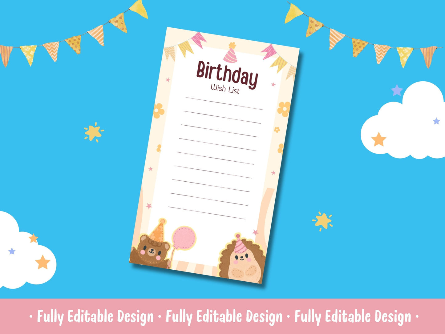 Cute Happy Birthday Wish List Templates Canva Editable Kids Happy Birthday Planner Templates Happy Birthday Gifts List Templates