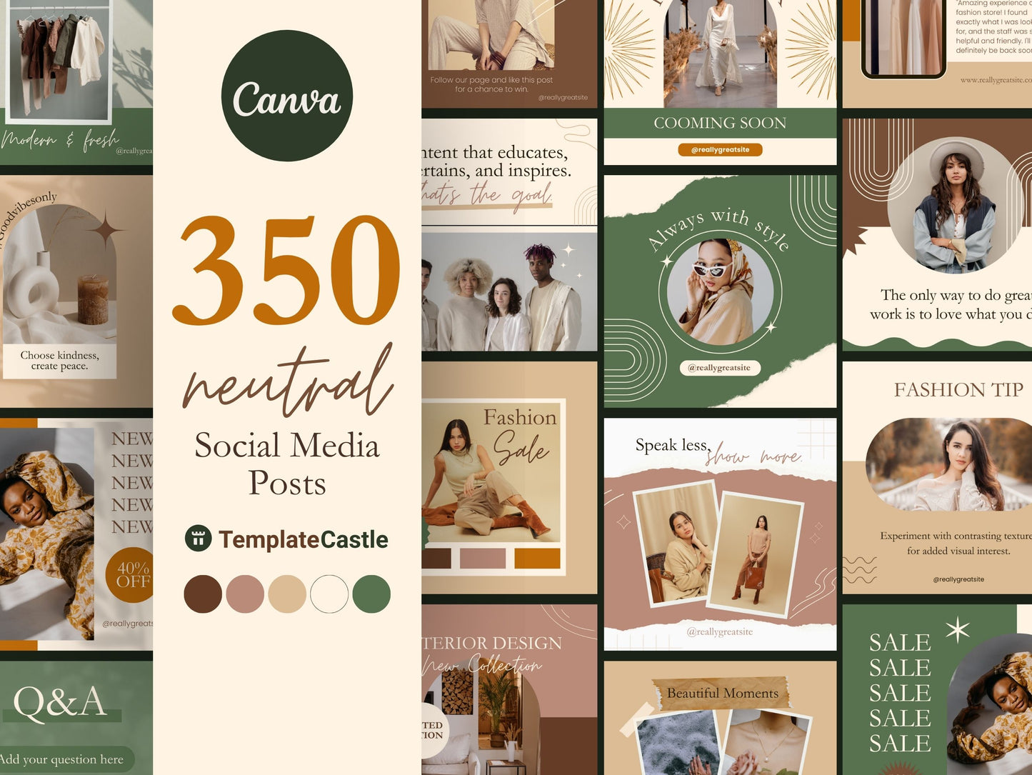 350 Social Media Posts Canva Templates Neutral Tone Editable Canva Template Post Neutral Style Social Media Template
