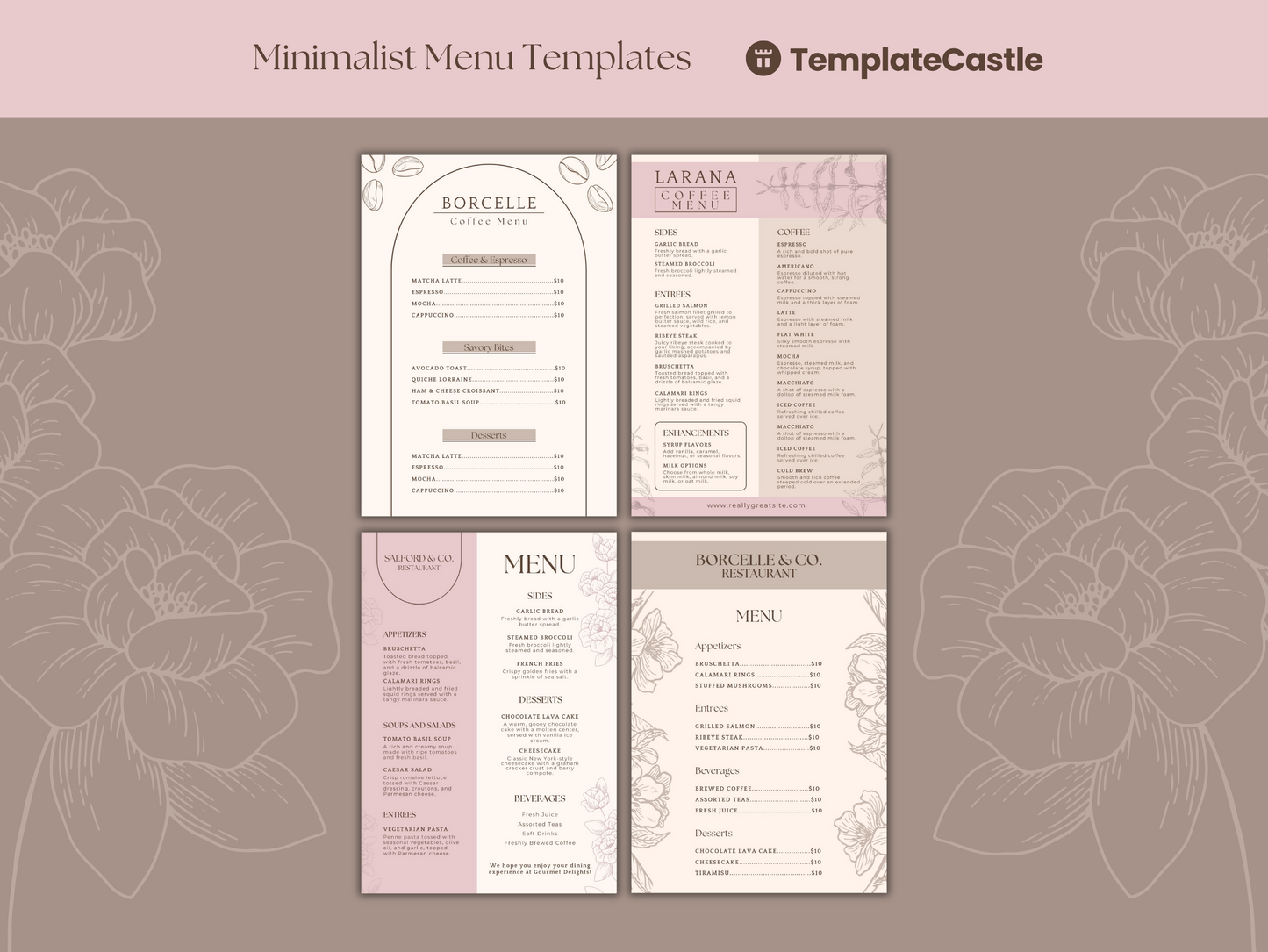 4 Elegant Menu Restaurant Templates Canva Editable Menu Templates Minimalist Restaurants Menu Delicious Food