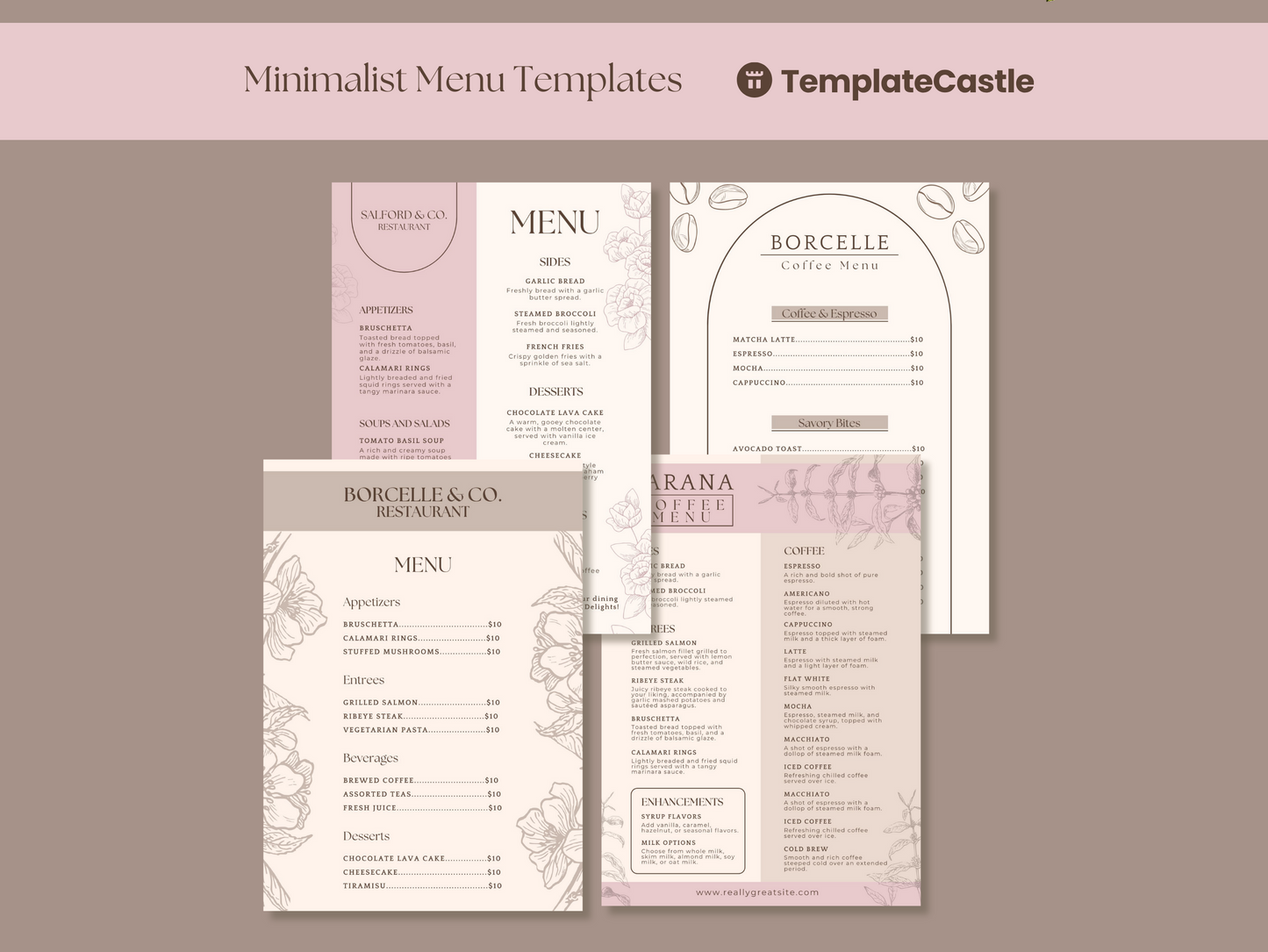 4 Elegant Menu Restaurant Templates Canva Editable Menu Templates Minimalist Restaurants Menu Delicious Food