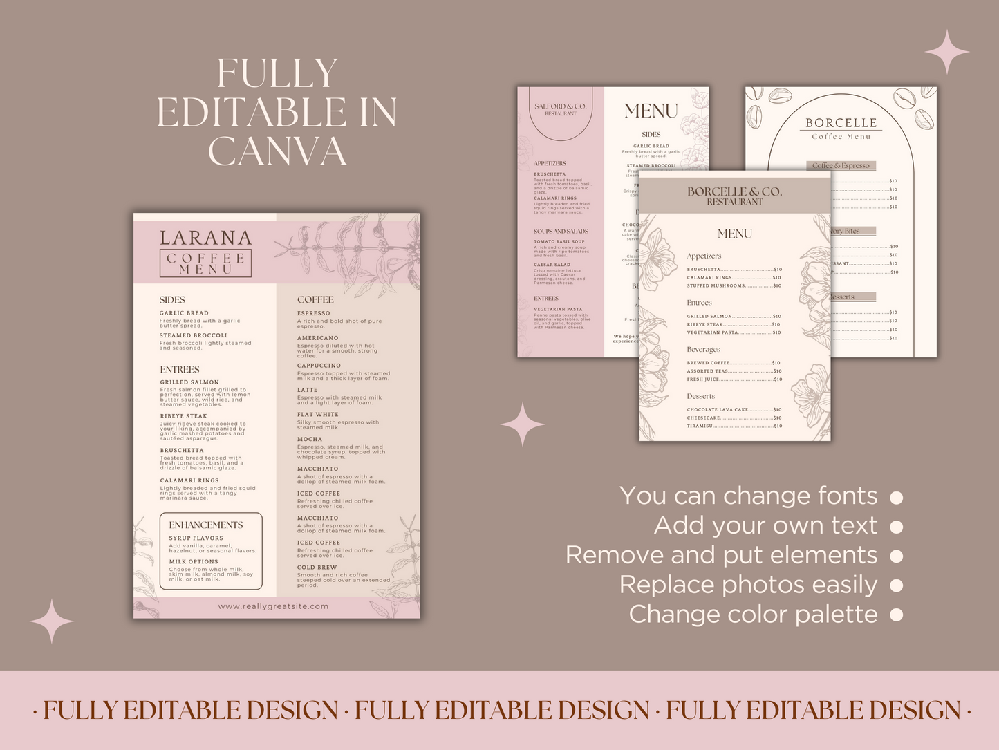 4 Elegant Menu Restaurant Templates Canva Editable Menu Templates Minimalist Restaurants Menu Delicious Food