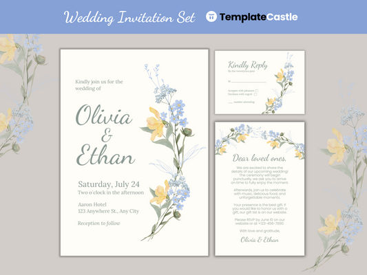 Floral Wedding Invitation Set, RSVP Card and Details Card