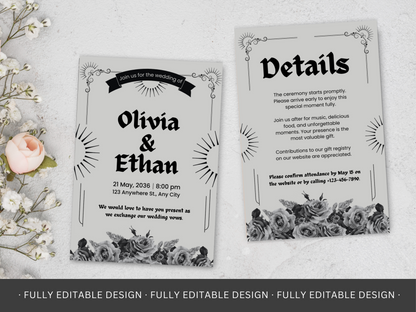 Wedding Invitation Set Gothic And Romantic Customizable Canva Template