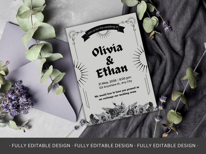 Wedding Invitation Set Gothic And Romantic Customizable Canva Template