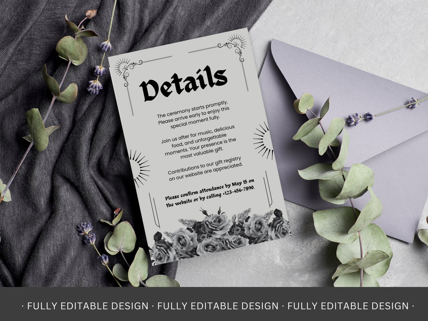 Wedding Invitation Set Gothic And Romantic Customizable Canva Template