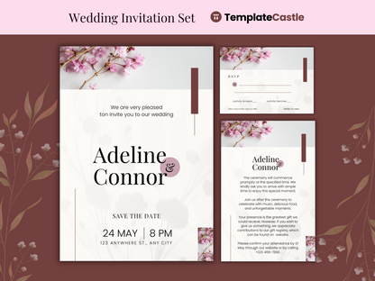 Floral Wedding Invitation Set - Minimalist And Elegant Canva Template for Modern Couples