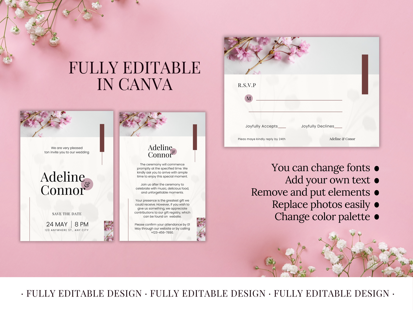 Floral Wedding Invitation Set - Minimalist And Elegant Canva Template for Modern Couples