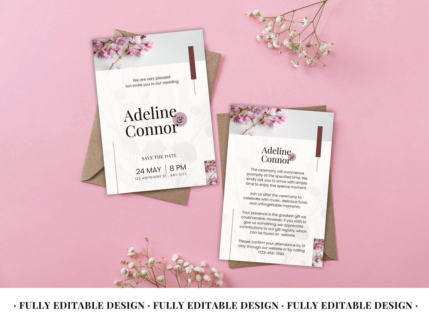 Floral Wedding Invitation Set - Minimalist And Elegant Canva Template for Modern Couples