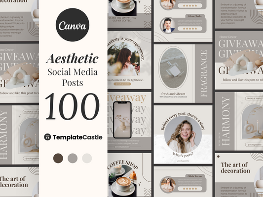 100 Aesthetic Social Media Canva Carousel Templates - Modern Minimalist Posts for Lifestyle & Home Decor