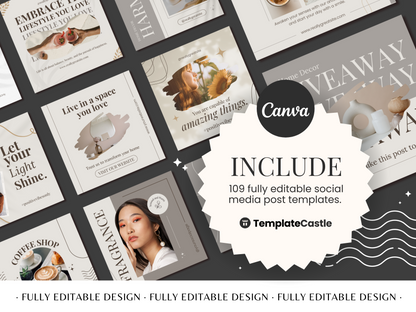 100 Aesthetic Social Media Canva Carousel Templates - Modern Minimalist Posts for Lifestyle & Home Decor