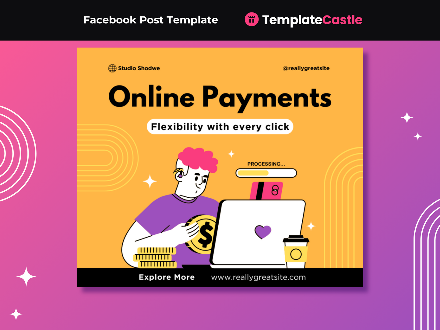 Online Payments Canva Template - Engaging Financial Service E-commerce Editable Design