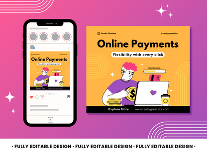 Online Payments Canva Template - Engaging Financial Service E-commerce Editable Design