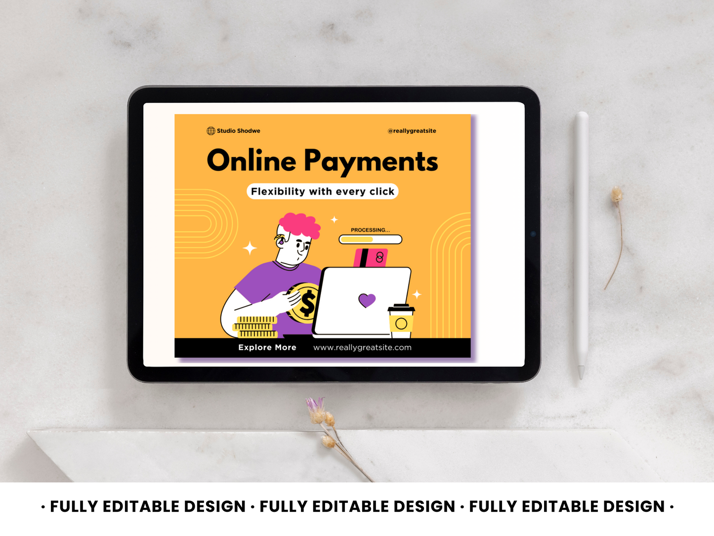 Online Payments Canva Template - Engaging Financial Service E-commerce Editable Design