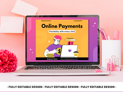 Online Payments Canva Template - Engaging Financial Service E-commerce Editable Design