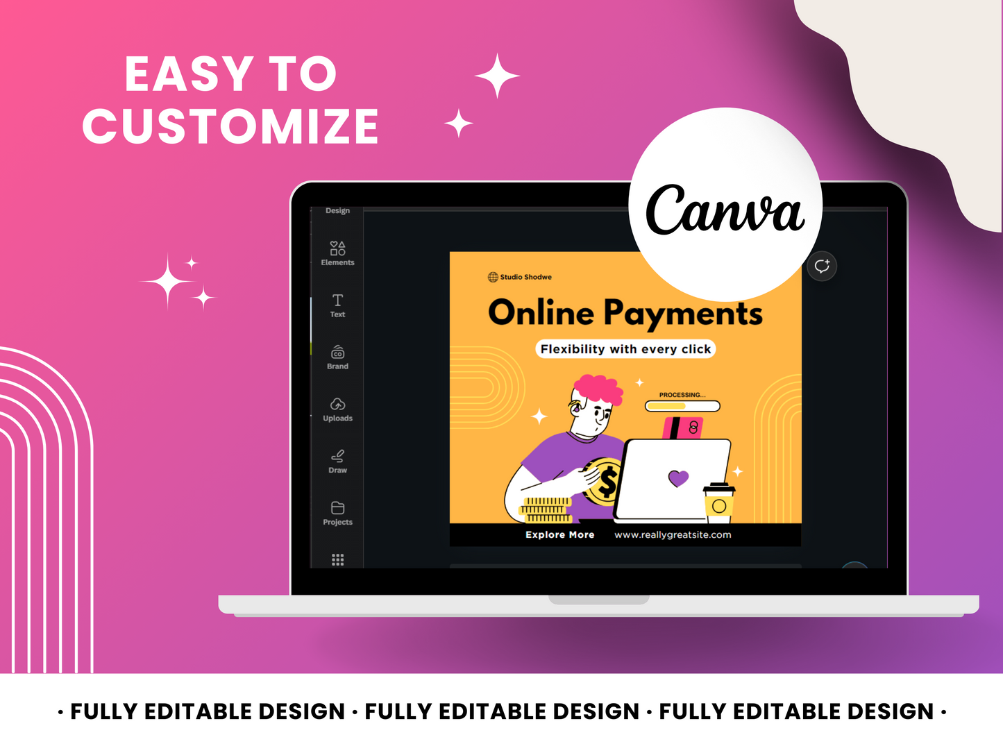 Online Payments Canva Template - Engaging Financial Service E-commerce Editable Design