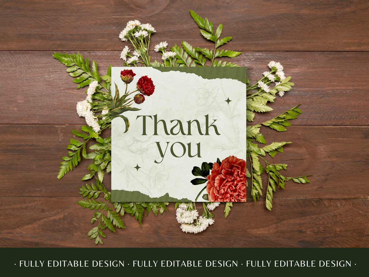 Elegant Vintage Floral Thank You Canva Template - Customizable Gratitude Card Design with Botanical Illustrations