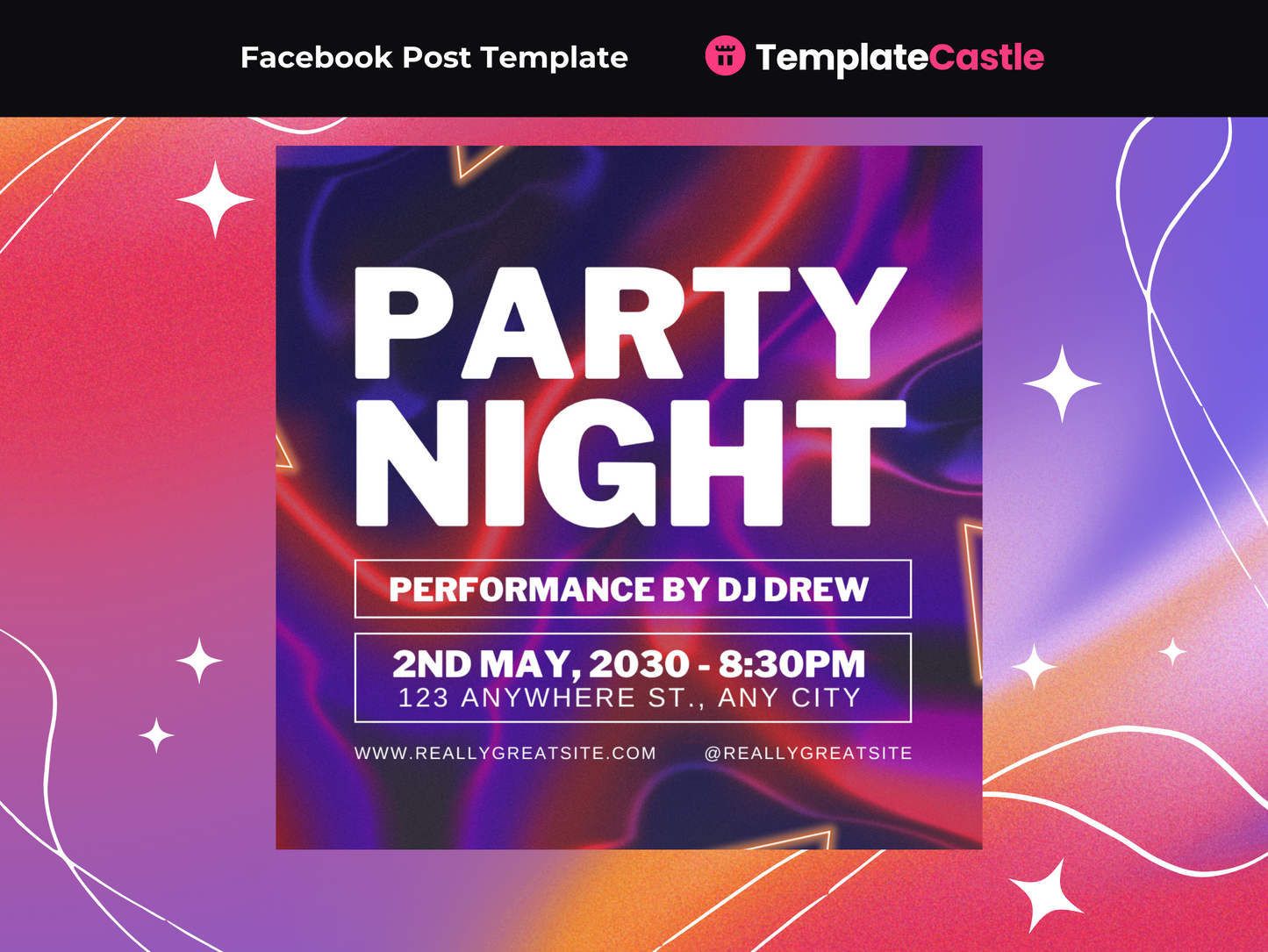 Party Night Social Media Canva Post Template - Fully Editable, Perfect for Event Announcements