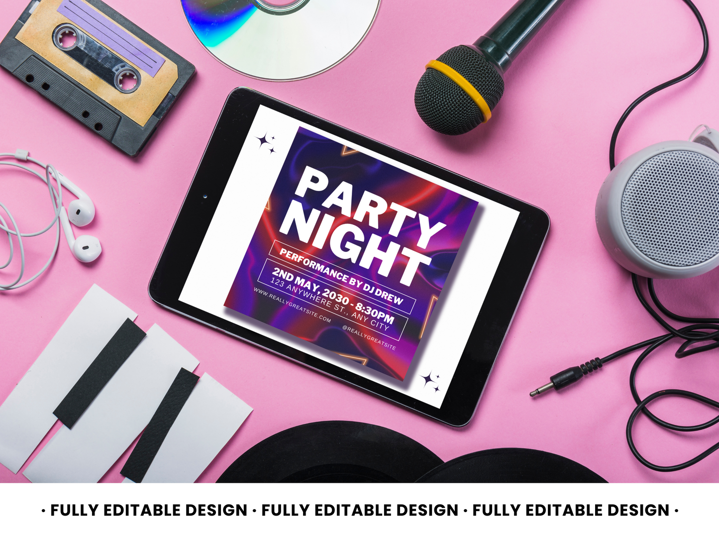 Party Night Social Media Canva Post Template - Fully Editable, Perfect for Event Announcements