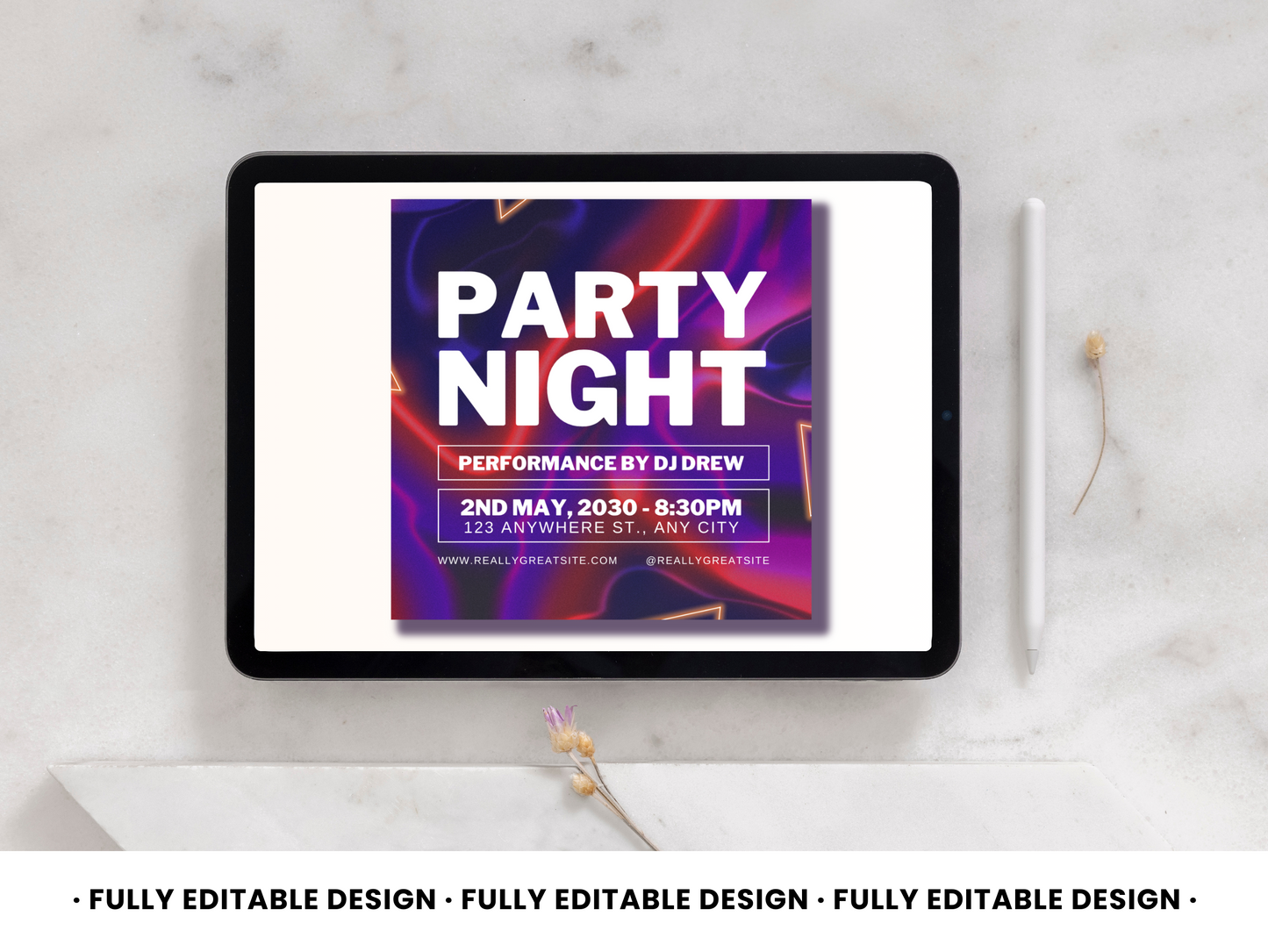 Party Night Social Media Canva Post Template - Fully Editable, Perfect for Event Announcements