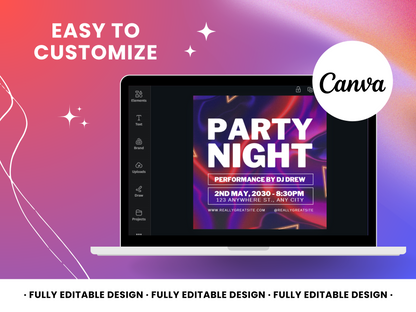 Party Night Social Media Canva Post Template - Fully Editable, Perfect for Event Announcements