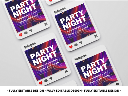 Party Night Social Media Canva Post Template - Fully Editable, Perfect for Event Announcements