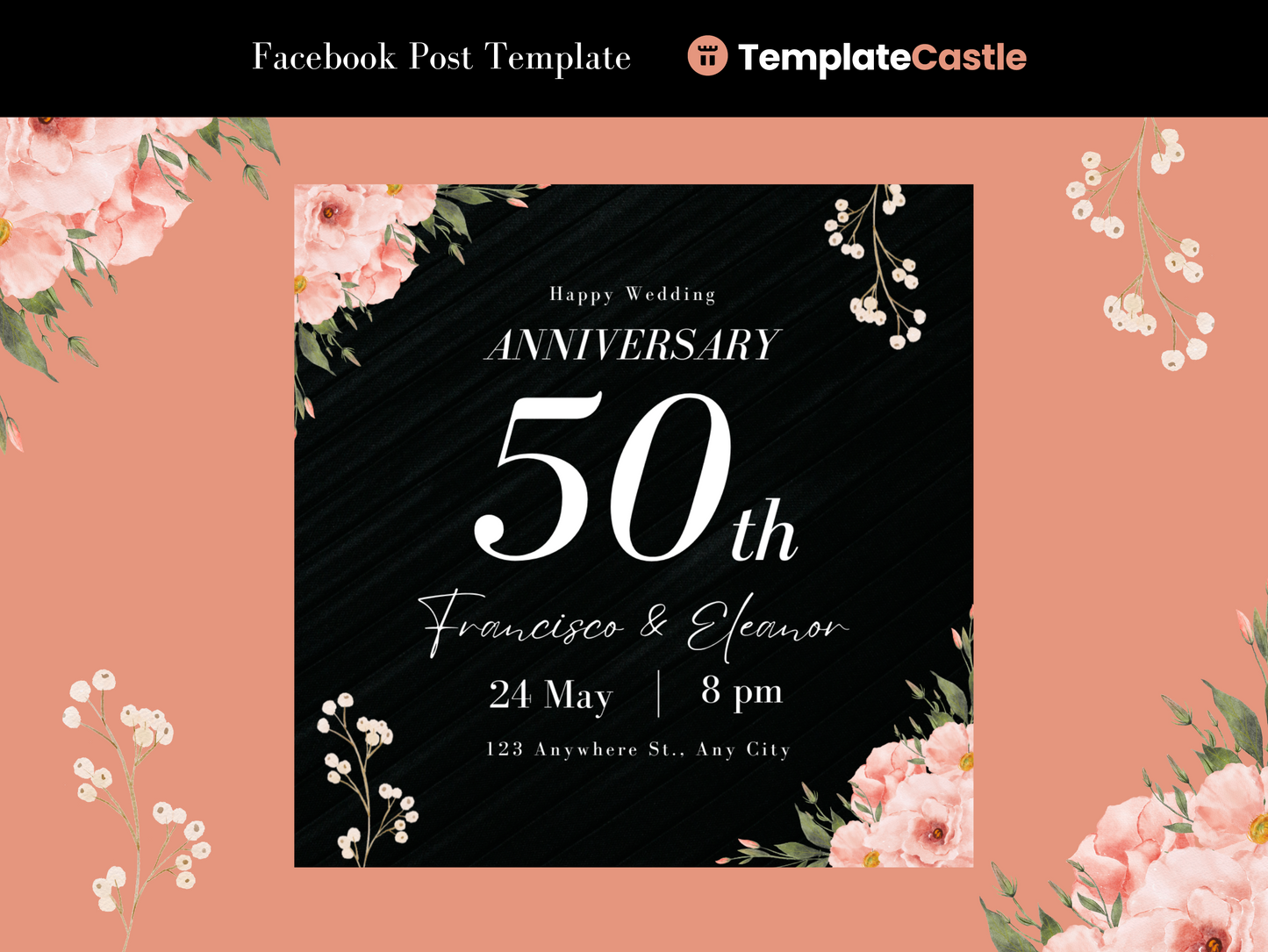 50 Wedding Anniversary Canva Template - Elegant Floral Celebration Invitation Design