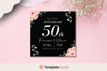 50 Wedding Anniversary Canva Template - Elegant Floral Celebration Invitation Design