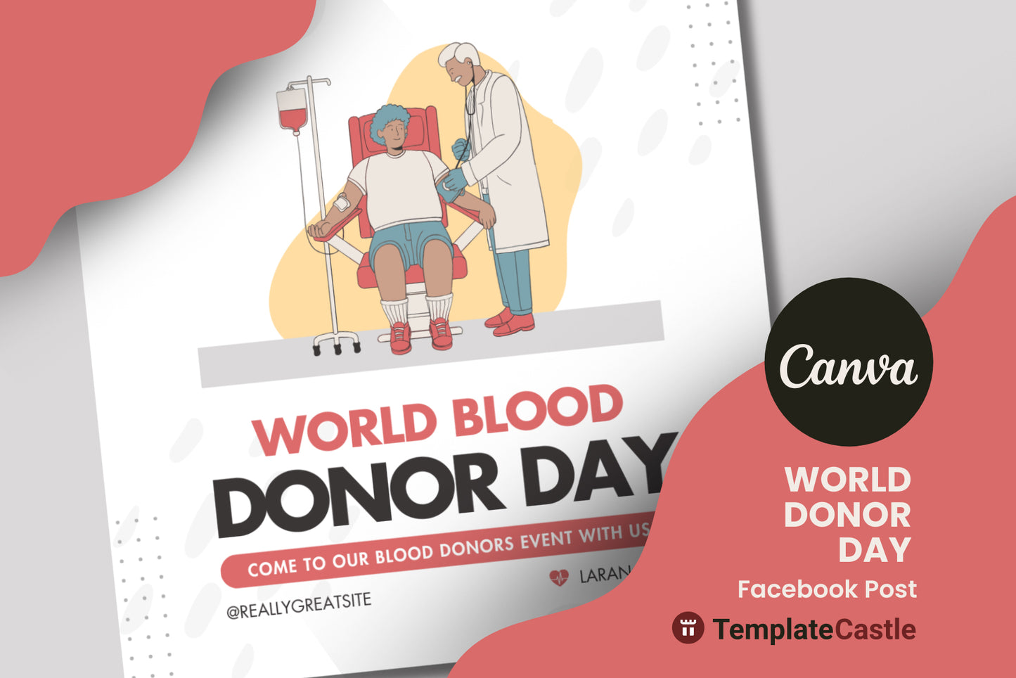 World Blood Donor Day Canva Template - Customizable Event Invitation for Community Blood Donation Drive