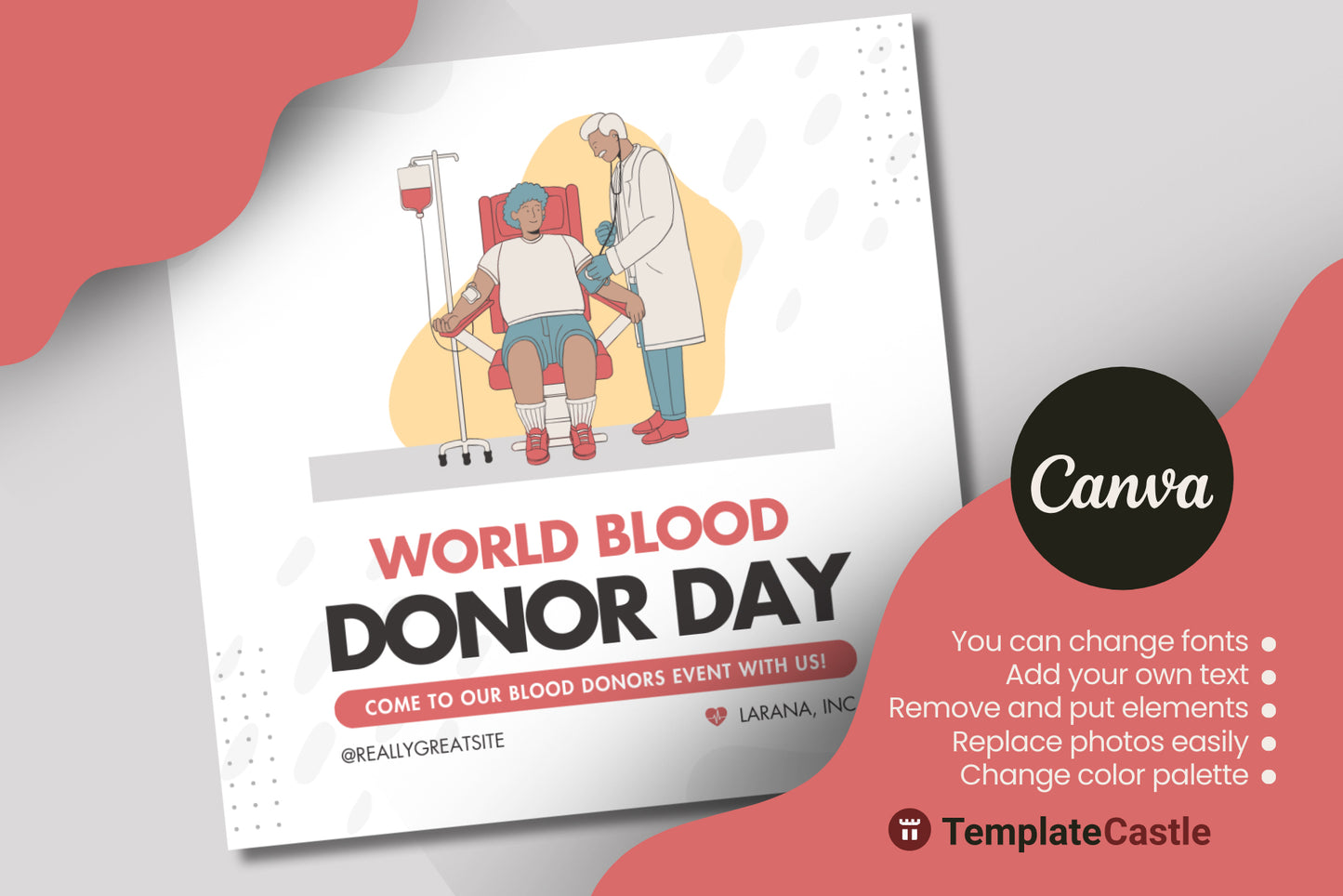 World Blood Donor Day Canva Template - Customizable Event Invitation for Community Blood Donation Drive