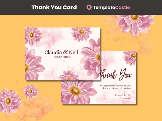 Elegant Watercolor Floral Thank You Card Template for Canva - Editable & Personalizable