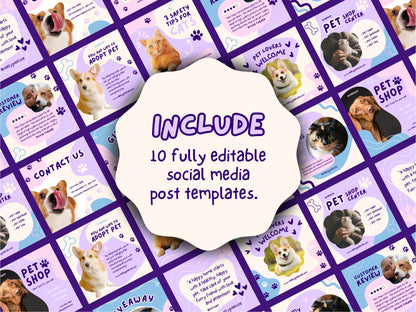 10 Editable Pet Shop Social Media Canva Templates - Engaging & Customizable Posts for Pet Businesses