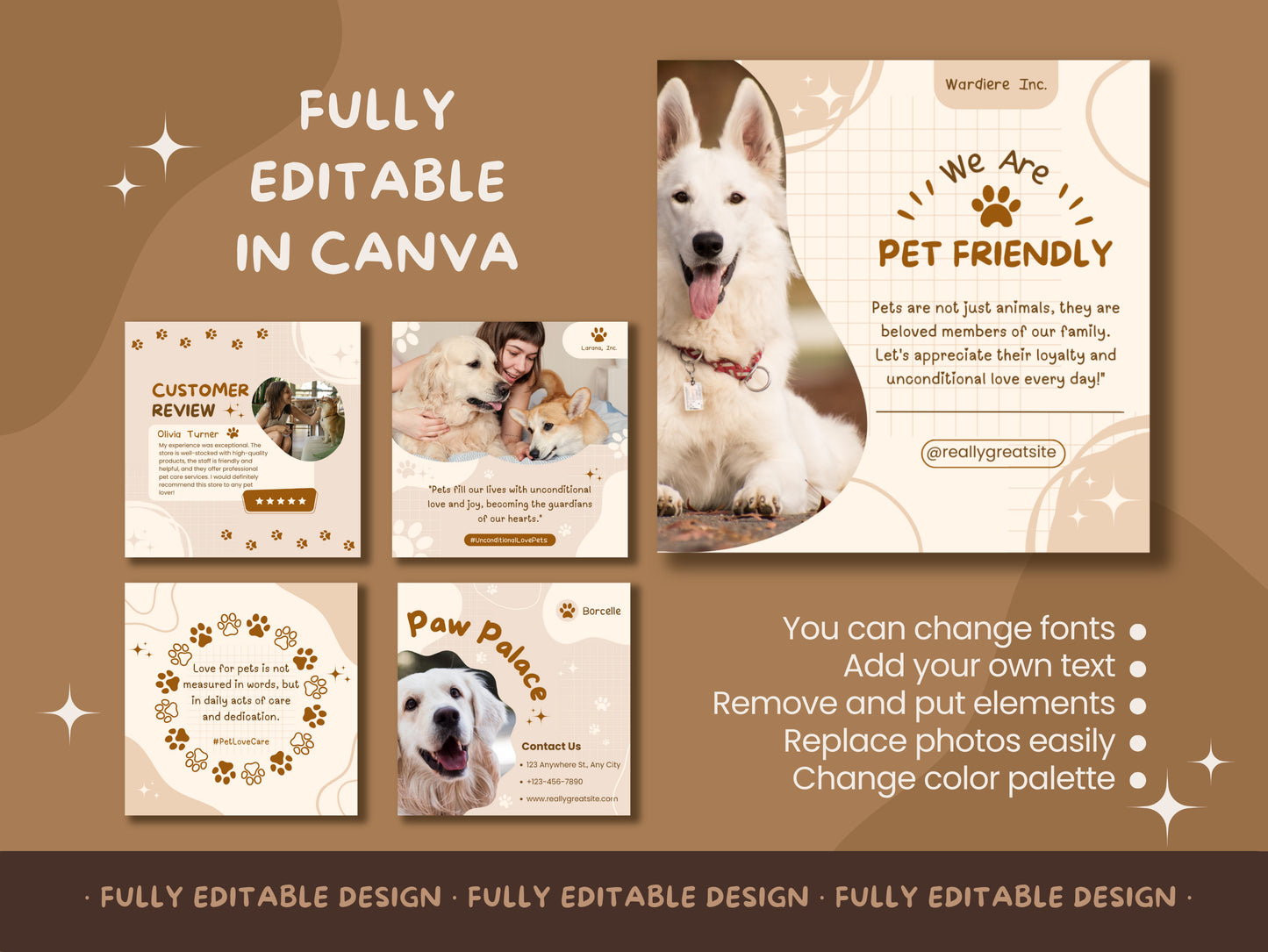 Pet Business Social Media Kit - 10 Editable Canva Post Templates for Pet Care And Adoption