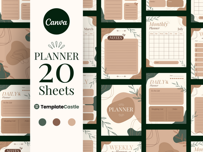 Botanical Elegance Fully Editable Planner Template Pack for Canva - Daily, Weekly, Monthly Layouts