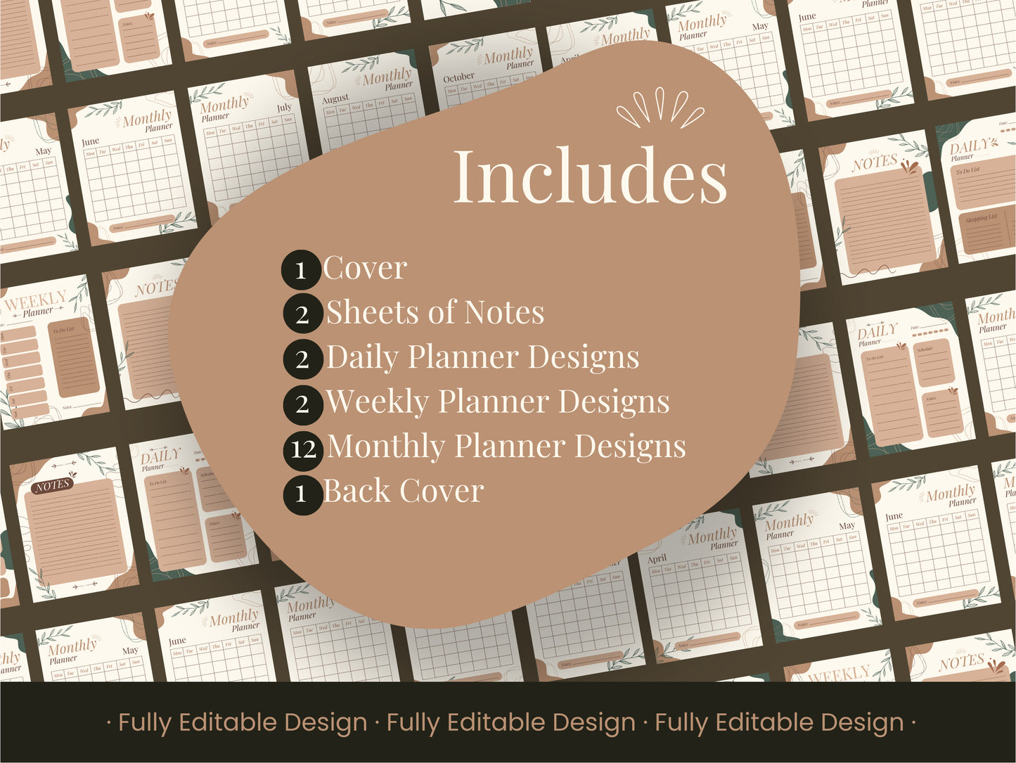 Botanical Elegance Fully Editable Planner Template Pack for Canva - Daily, Weekly, Monthly Layouts