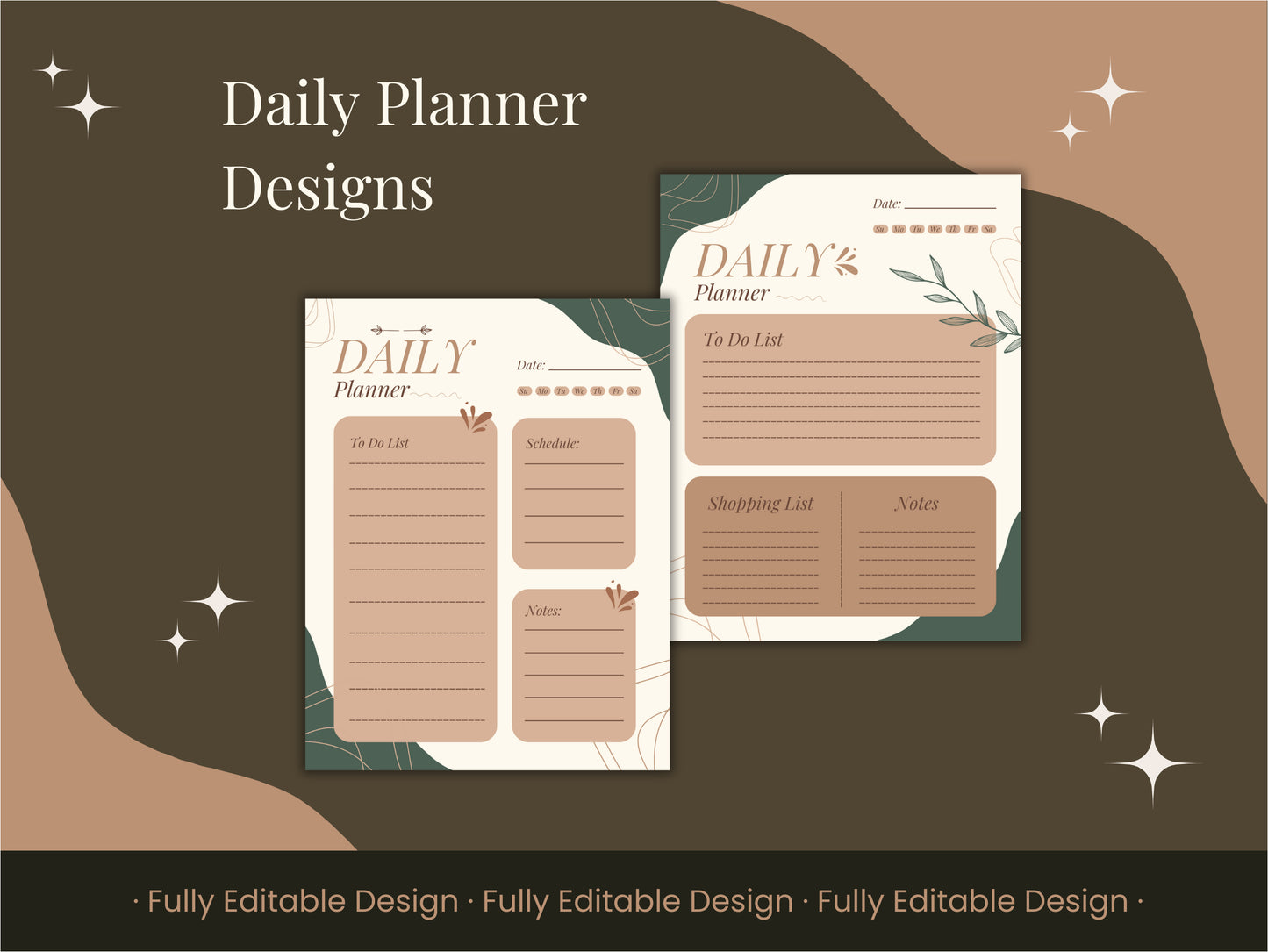 Botanical Elegance Fully Editable Planner Template Pack for Canva - Daily, Weekly, Monthly Layouts