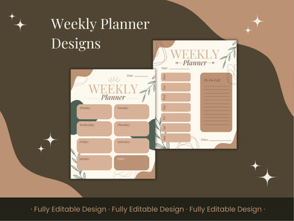 Botanical Elegance Fully Editable Planner Template Pack for Canva - Daily, Weekly, Monthly Layouts