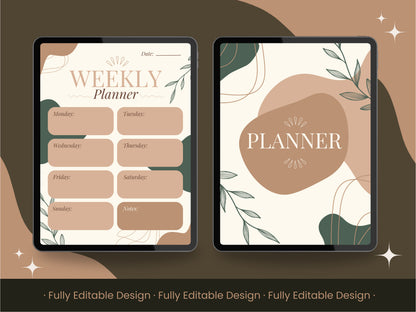 Botanical Elegance Fully Editable Planner Template Pack for Canva - Daily, Weekly, Monthly Layouts