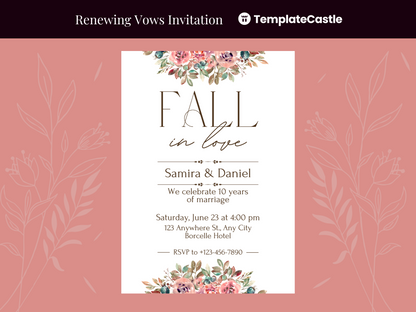 Renewing Vows  Canva Anniversary Invitation Template - Fall Floral Design, Customizable, Elegant