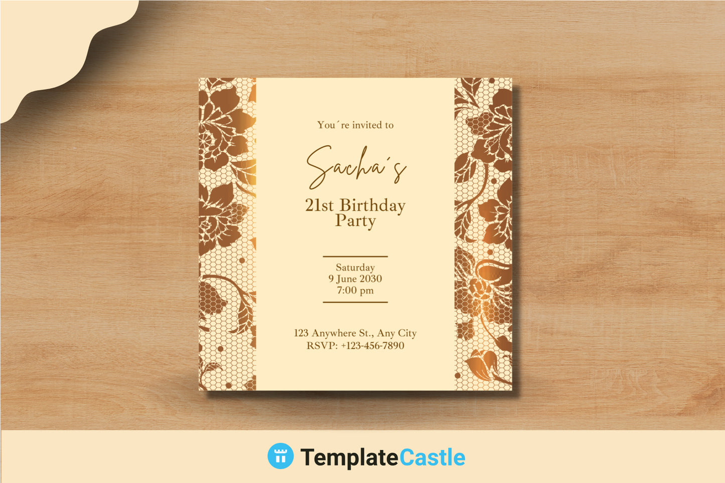 Elegant Lace Gold 21st Birthday Invitation Template - Chic & Customizable Canva Design