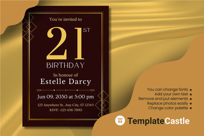 Elegant 21st Birthday Invitation Template - Maroon & Gold Canva Design"