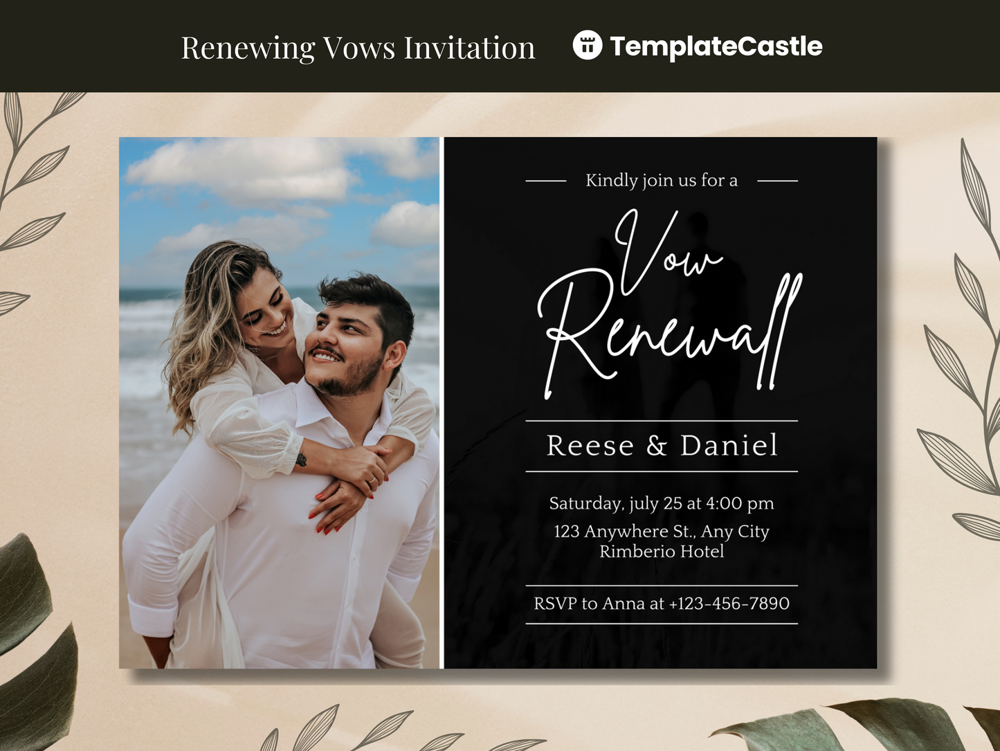 Vow Renewal Elegance - Contemporary Photo Canva Template for Reese & Daniel - Customizable Invitation Design