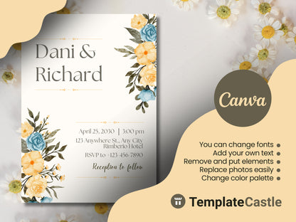 Elegant Floral Canva Wedding Invitation Template - Customizable Design for Dani and Richard