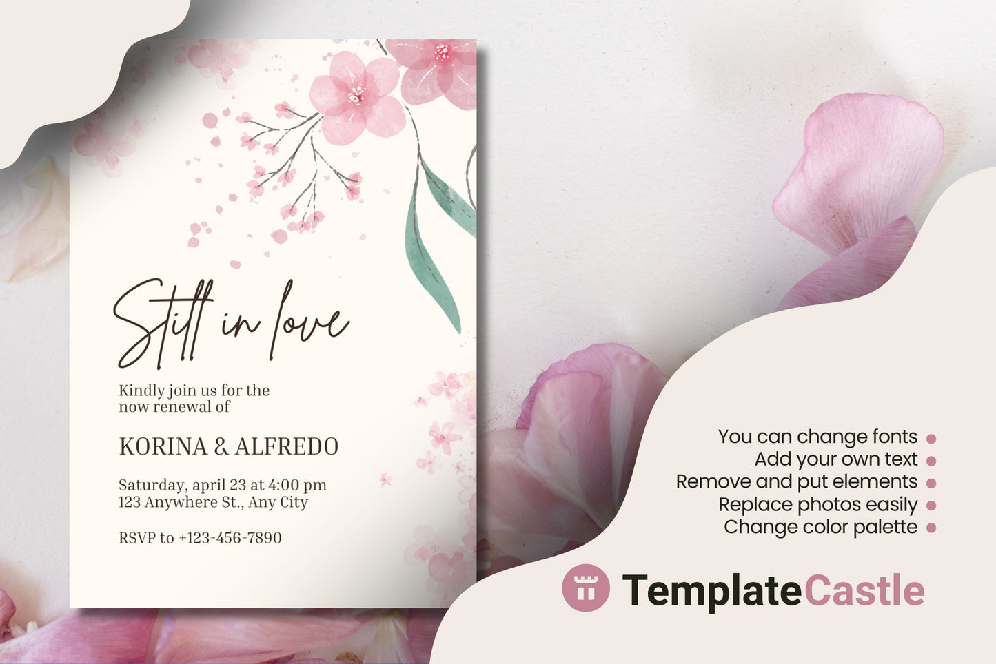 Still in Love - Vow Renewal Canva Invitation Template - Editable and Customizable Design