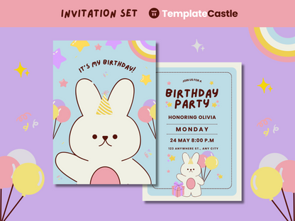 It's My Birthday - Bunny Birthday Celebration Canva Template - Customizable Party Invitation Design